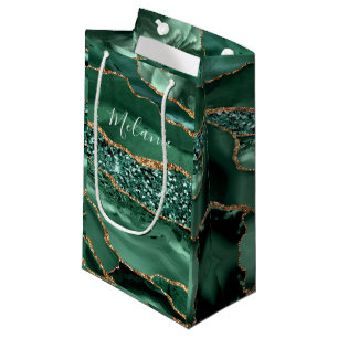 Sacola Para Presentes Pequena Saco de Presente com Brilho Dourado Esmeralda Verd