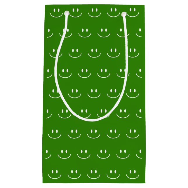 Sacola Para Presentes Pequena Saco de Presente com Padrão de Sorriso Verde (Frente)