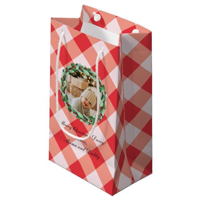 Sacola Para Presentes Pequena Saco de Presente de Natal Personalizado com Xadrez (Frente inclinada)