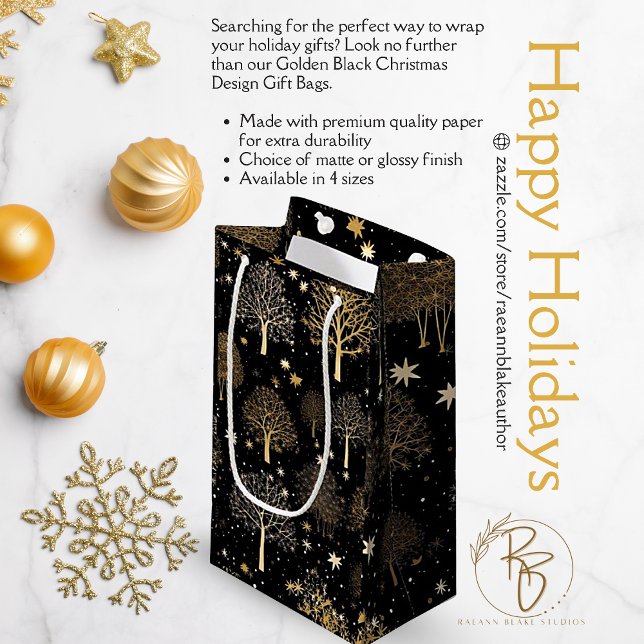 Sacola Para Presentes Pequena Saco de Presente de Natal Preto e Dourado (Criador carregado)