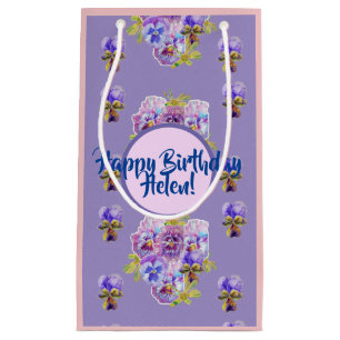 Sacola Para Presentes Pequena Saco de Presente Floral de Violetas Roxas em Estil