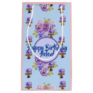 Sacola Para Presentes Pequena Saco de Presente Floral Flores Xadrez Azul Shabby