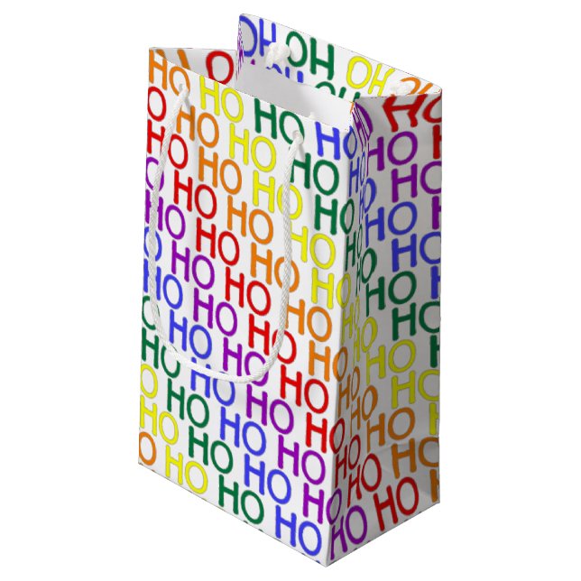 Sacola Para Presentes Pequena Saco de Presente Padrão Ho Ho Ho Arco-íris (Verso inclinado)