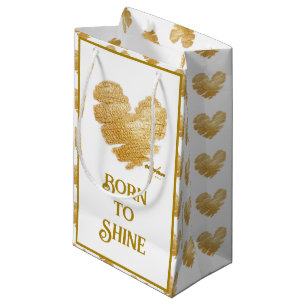 Sacola Para Presentes Pequena Saco de Presente Pequeno Branco e Dourado Born to 