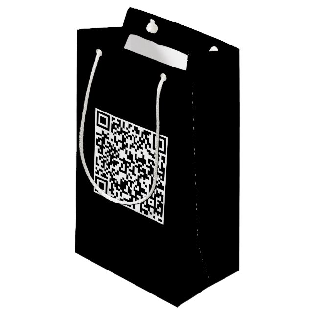 Sacola Para Presentes Pequena Saco de Presente Preto Personalizado com Código QR (Frente inclinada)