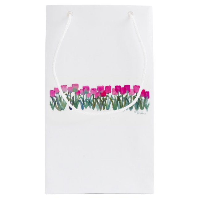 Sacola Para Presentes Pequena Saco do Presente da Gruta da Tulip Rosa (Verso)