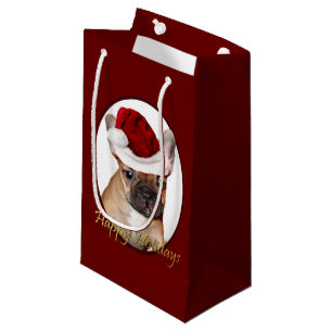 Sacola Para Presentes Pequena Saco do presente do buldogue francês do Natal