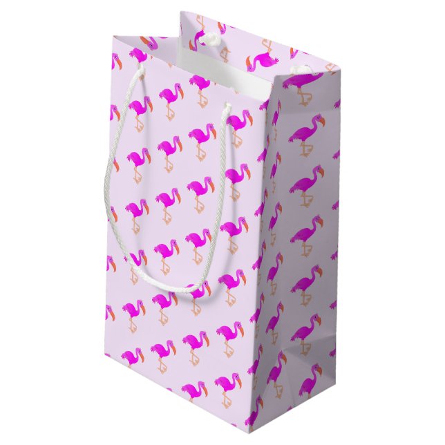 Sacola Para Presentes Pequena Saco do Presente Flamingo Rosa (Verso inclinado)