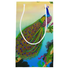 Sacola Para Presentes Pequena Saco indiano azul elegante do presente do pavão