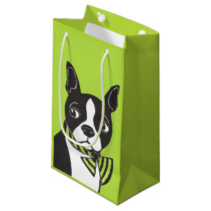 Sacola Para Presentes Pequena Saco lustroso verde do presente de Boston Terrier