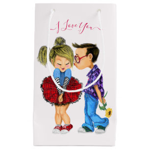 Sacola Para Presentes Pequena Sacolinha de Presente Casal Fofo - Eu Te Amo