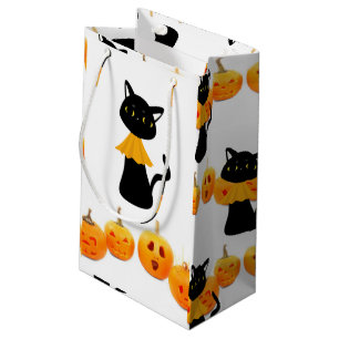Sacola Para Presentes Pequena Sacolinha de Presente do Dia das Bruxas, Gato Pret