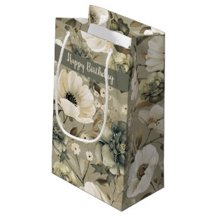 Sacola Para Presentes Pequena Sage Green E Cream Floral