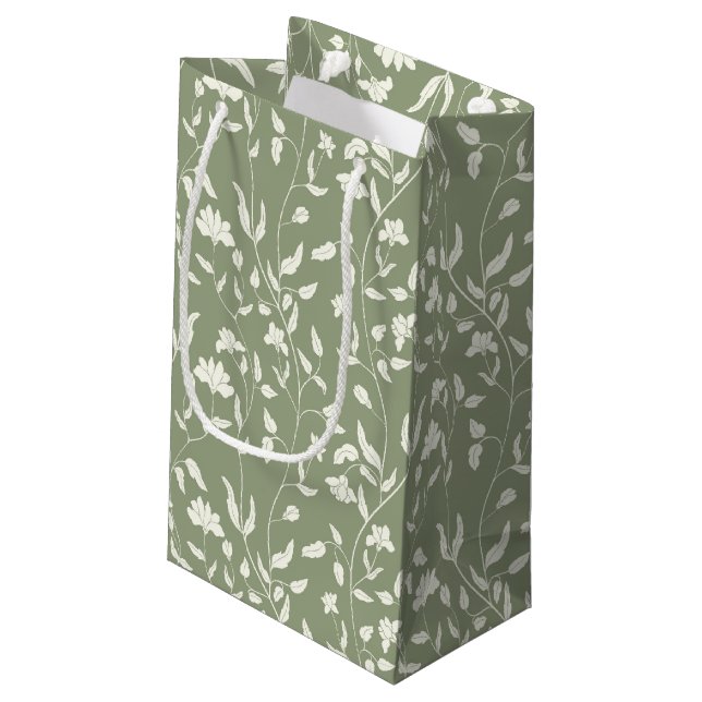 Sacola Para Presentes Pequena Sage Green e Cream Floral Gift Bag (Verso inclinado)