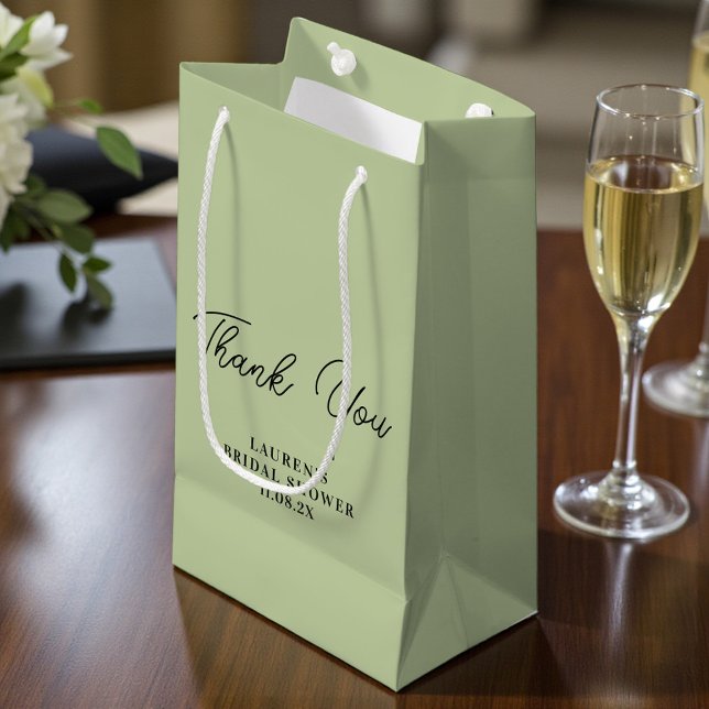 Sacola Para Presentes Pequena Sage Green Minimalist Bridal Shower Thank You (Criador carregado)