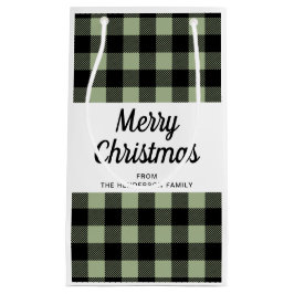 Sacola Para Presentes Pequena Sage Green Xadrez Feliz Natal