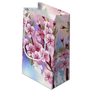 Sacola Para Presentes Pequena Sakura rosa no fundo da pintura