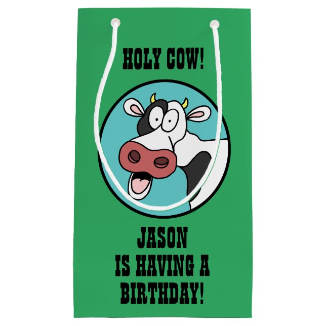 Sacola Para Presentes Pequena Santa Vaca Alguém Tendo Um Aniversário (Frente)