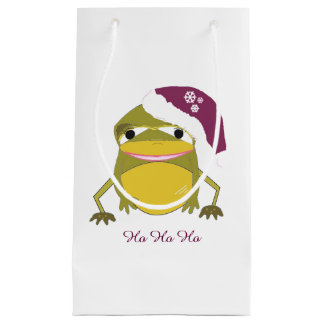 Sacola Para Presentes Pequena Sapo Caprichoso com Chapéu de Papai Noel