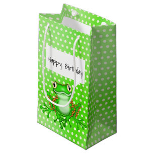 Sacola Para Presentes Pequena Sapo verde no Bolinhas