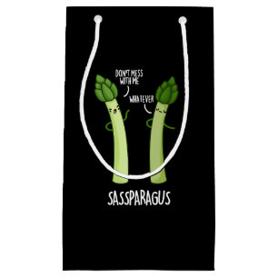 Sacola Para Presentes Pequena Sassparagus Funny Asparagus Vegetable Pun Dark BG