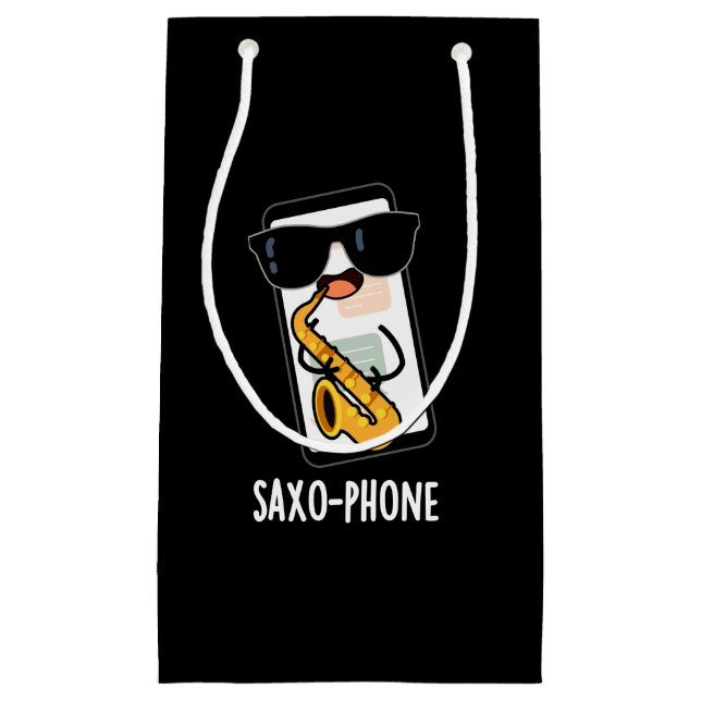 Sacola Para Presentes Pequena Saxo-phone Funny Cellphone Puns Dark BG (Frente)
