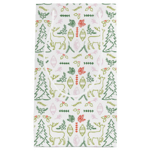 Sacola Para Presentes Pequena Scandinávia de padrão vermelho e verde - Bag de pr