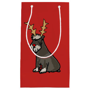 Sacola Para Presentes Pequena Schnauzer diminuto engraçado com Natal dos antler