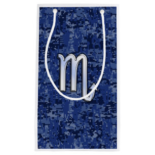 Sacola Para Presentes Pequena Scorpio Zodiac - Sinal no Camo Azul Marinho