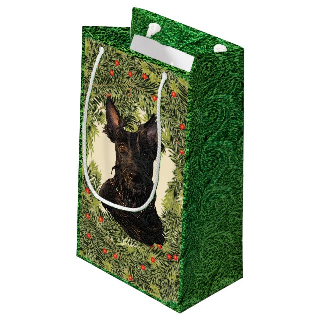 Sacola Para Presentes Pequena Scottish Terrier Wreath (Verso inclinado)