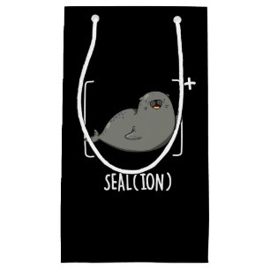 Sacola Para Presentes Pequena Seal Ion Funny Sea Lion Pun Dark BG