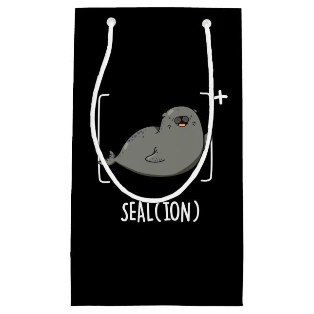 Sacola Para Presentes Pequena Seal Ion Funny Sea Lion Pun Dark BG (Frente)