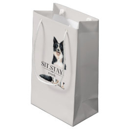 Sacola Para Presentes Pequena Sente-se. Fique. Lanche. | Saco de Presente Bege e