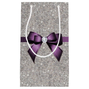 Sacola Para Presentes Pequena Sequins chamativos à moda, arco roxo & fita