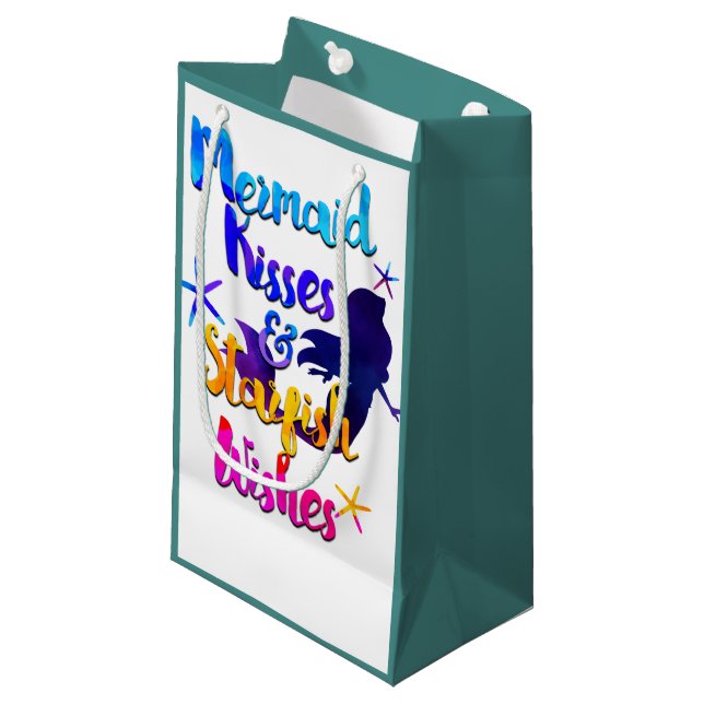 Sacola Para Presentes Pequena Sereia Kisses e Starfish Desejam Aquarela (Frente inclinada)