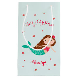 Sacola Para Presentes Pequena Sereia Natal Red Aqua Personalizado