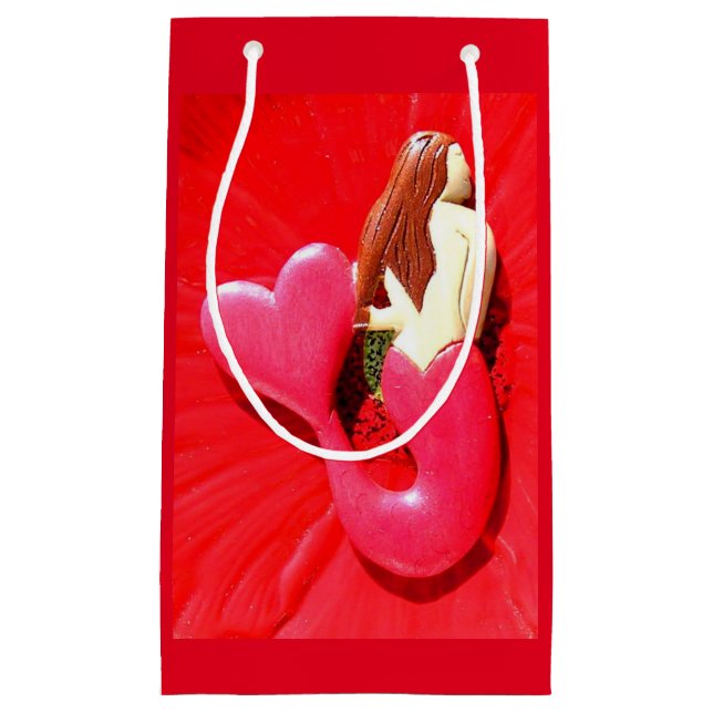 Sacola Para Presentes Pequena sereias vermelhas de cauda cardíaca (Frente)