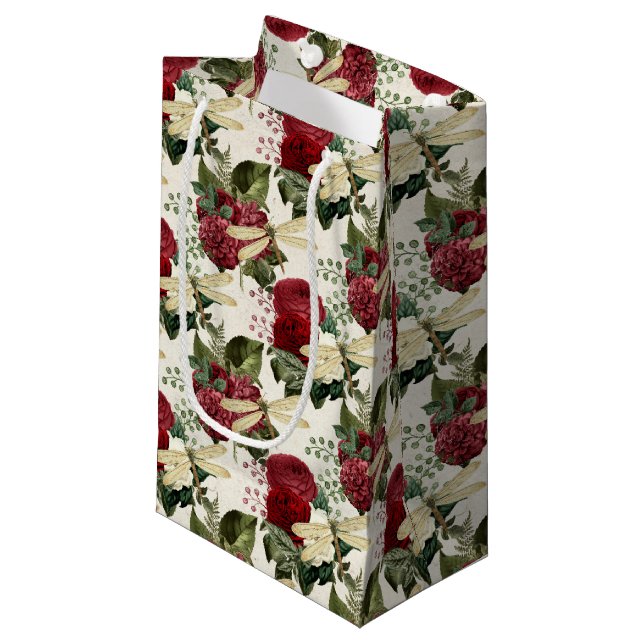 Sacola Para Presentes Pequena Série Rosa e Dragonfly (Design 11) (Frente inclinada)