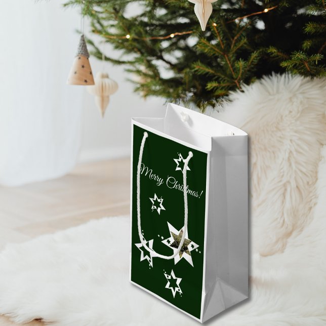Sacola Para Presentes Pequena Serviço de Jardinagem White Stars Foto Feliz Natal (White Stars Garden Service Photo Merry Christmas Small Gift Bag, Custom Photo, Custom Color
)