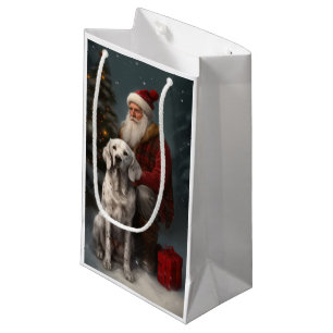 Sacola Para Presentes Pequena Setter Inglês Com Papai Noel Natal Festivo