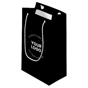 Sacola Para Presentes Pequena Seu logotipo comercial & texto editável   Preto & 