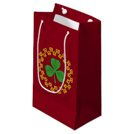 Sacola Para Presentes Pequena Shamrock and Knotwork on Red