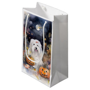 Sacola Para Presentes Pequena Sheepdog Inglês Velho do Dia das Bruxas com Pumpki