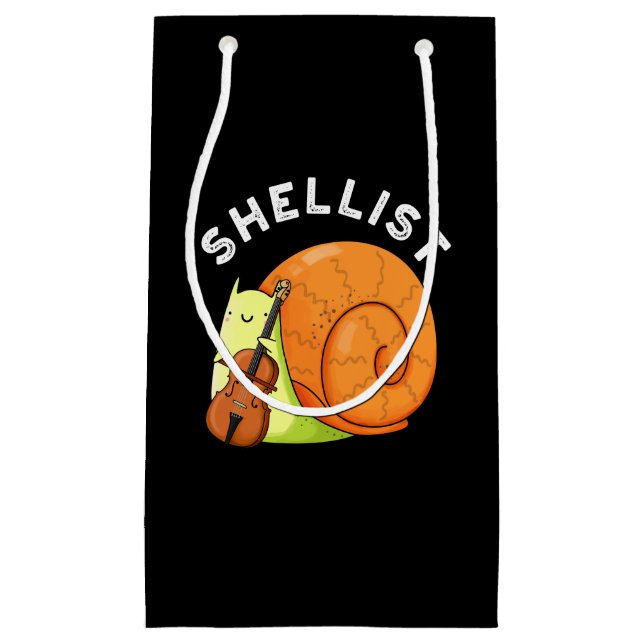 Sacola Para Presentes Pequena Shellist Funny Snail Cello Pun Dark BG (Frente)