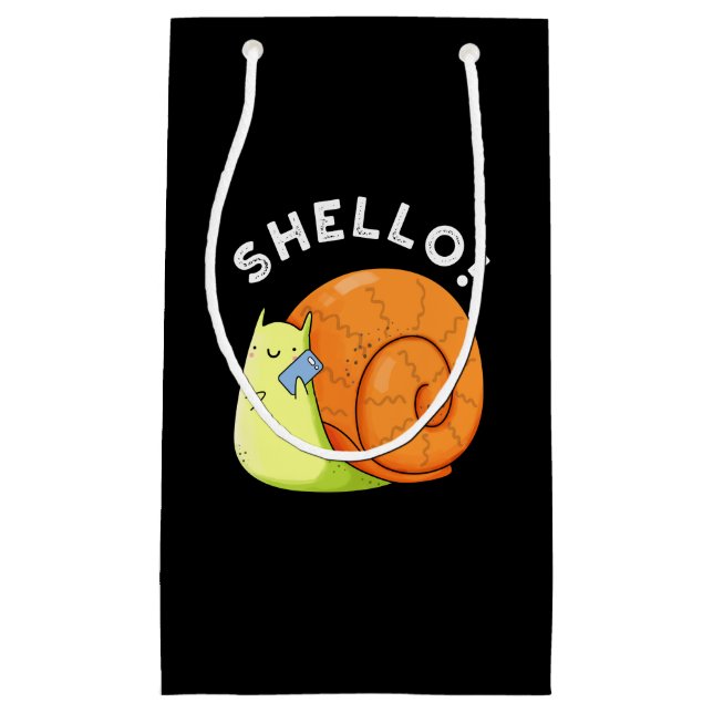 Sacola Para Presentes Pequena Shello Funny Snail Celular Pun Dark BG (Frente)