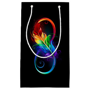 Sacola Para Presentes Pequena Símbolo Infinito com Pena Arco-Íris