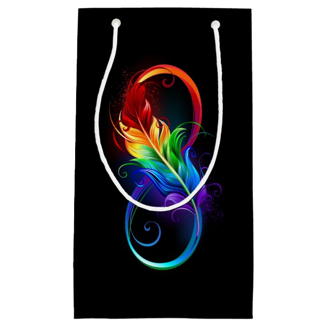 Sacola Para Presentes Pequena Símbolo Infinito com Pena Arco-Íris (Frente)