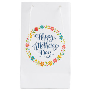 Sacola Para Presentes Pequena Simples Calligrafia Floral do Dia das Mães Feliz