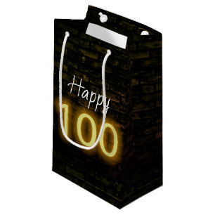 Sacola Para Presentes Pequena Sinal de Neon Aniversário 100 em Tijolo