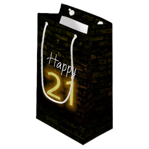 Sacola Para Presentes Pequena Sinal de Neon Aniversário 21 em Tijolo